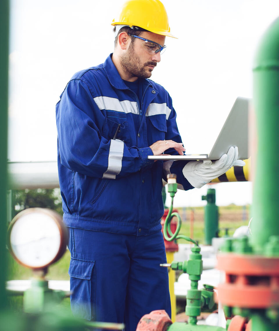 Operator recording operation of oil and gas process at oil and r
